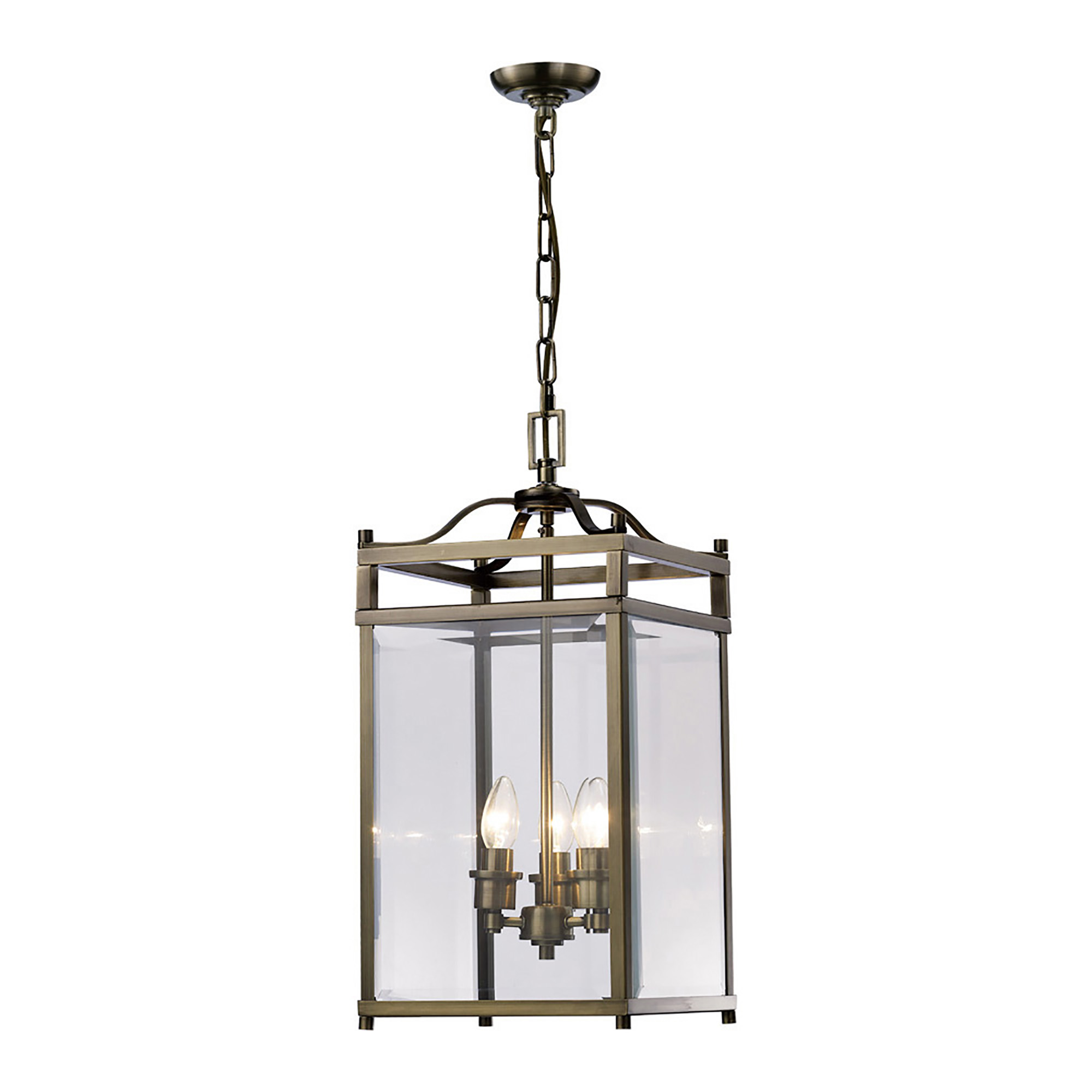 IL31112  Aston Glass Square Pendant 3 Light Antique Brass